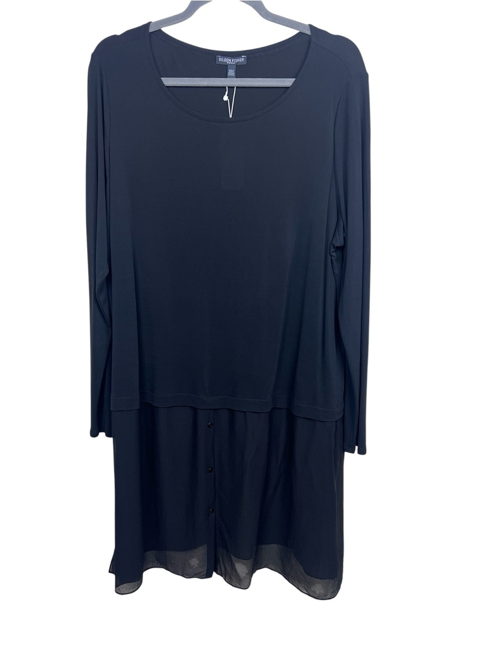 Eileen Fisher Black 100% Silk Layered Tunic Blouse Top 2X